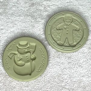 Vintage Stoneware Shortbread Cookie Molds Set Holiday Snowman Gingerbread VTG